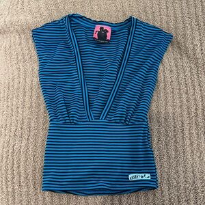 O'Mighty Teal and Black Striped V-Neck Top